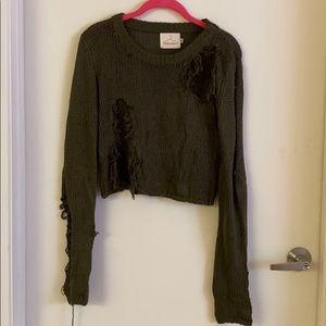 Olive crop sweater distressed.Perfect condition